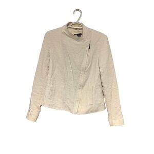 Vince Women's Cream Textured Moto Jacket‎ Size S Asymmetrical Zip Collar